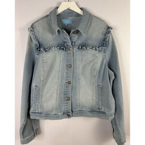 Draper James Ruffle Trim Denim Jacket Women's 2X Light Wash Stretchy Cottagecore